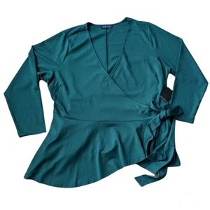 Eloquii Peplum Wrap Top Green Long Sleeve 28 5 5X